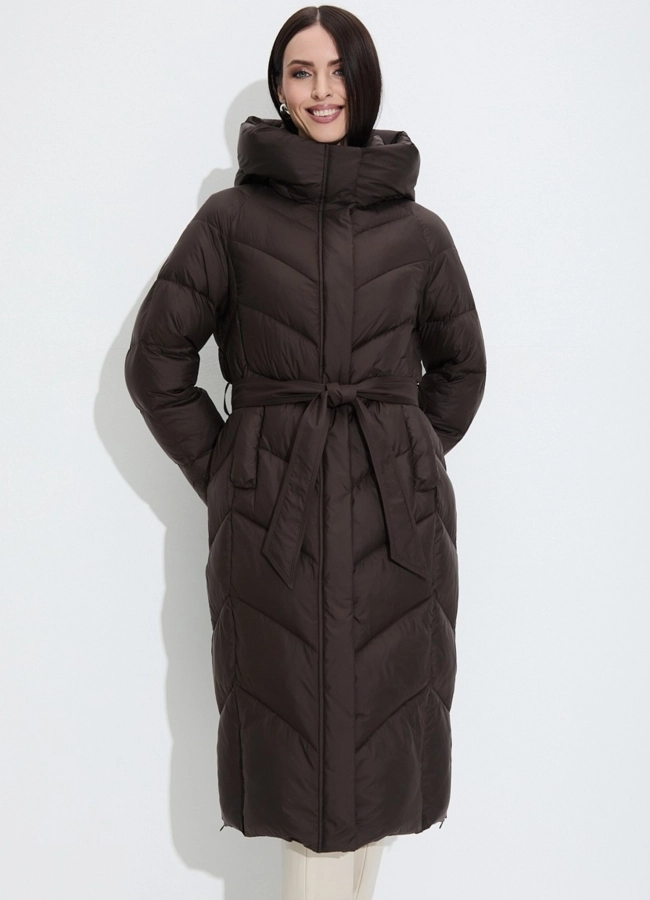 Женский пуховик с капюшоном модель № 33748 меха малина фото