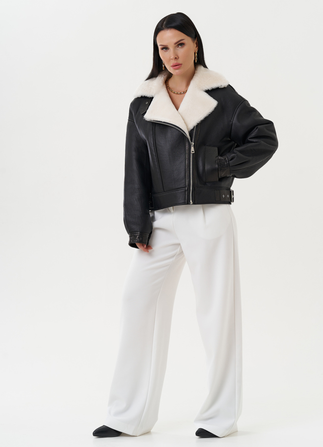 фото Натуральная дубленка черного цвета модель № 28428