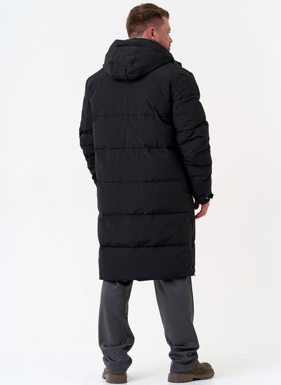 Мужской удлиненный пуховик с капюшоном