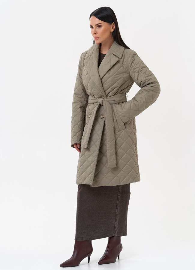 Женское стеганое полупальто с поясом модель № 29545 в рассрочку