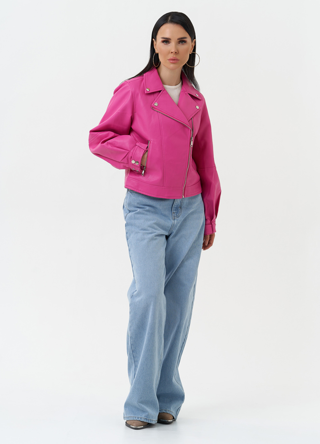 Куртка косуха из эко кожи розового цвета модель № 30306 в кредит