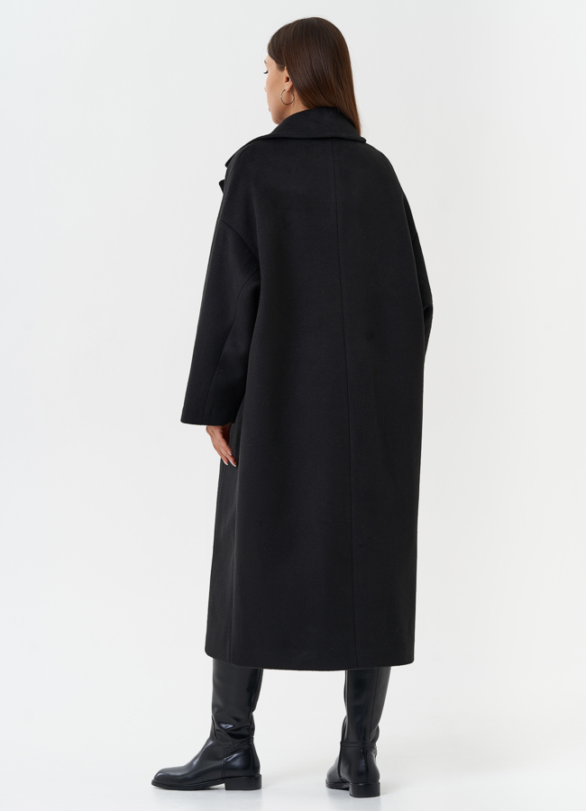 Длинное пальто черного цвета модель № 28101 универмаг малина