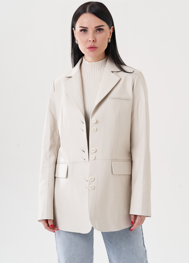 Женский пиджак из натуральной кожи  модель № 24482 в рассрочку