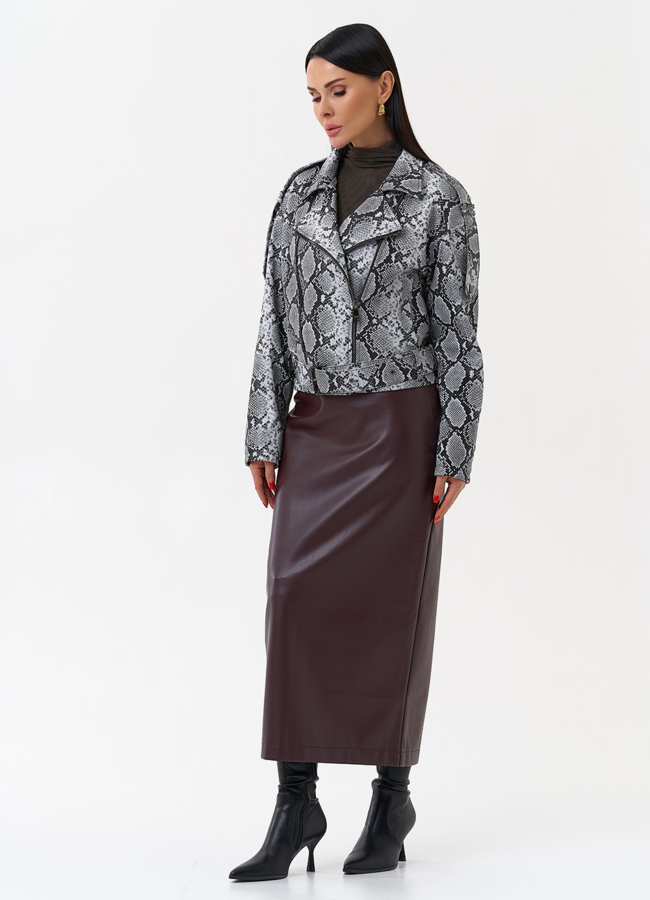 фото Кожаная куртка со змеиным принтом модель № 4445