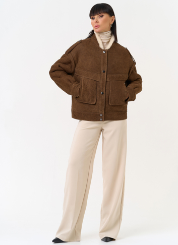 Женская натуральная дубленка в коричневом цвете