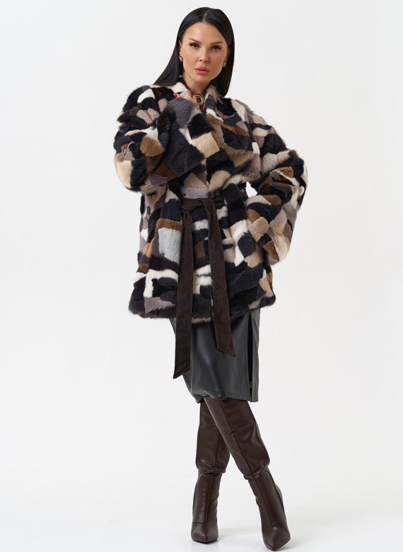 Шуба из меха норки с поясом