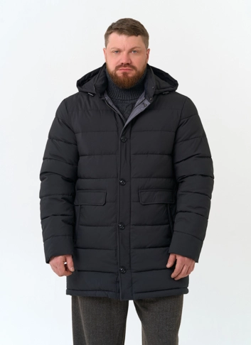 Мужской удлиненный пуховик с капюшоном фото