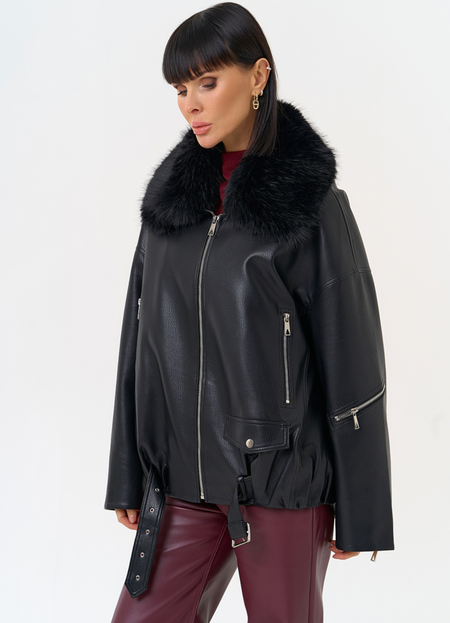 Женская утепленная куртка из эко кожи черного цвета модель № 30708 универмаг малина