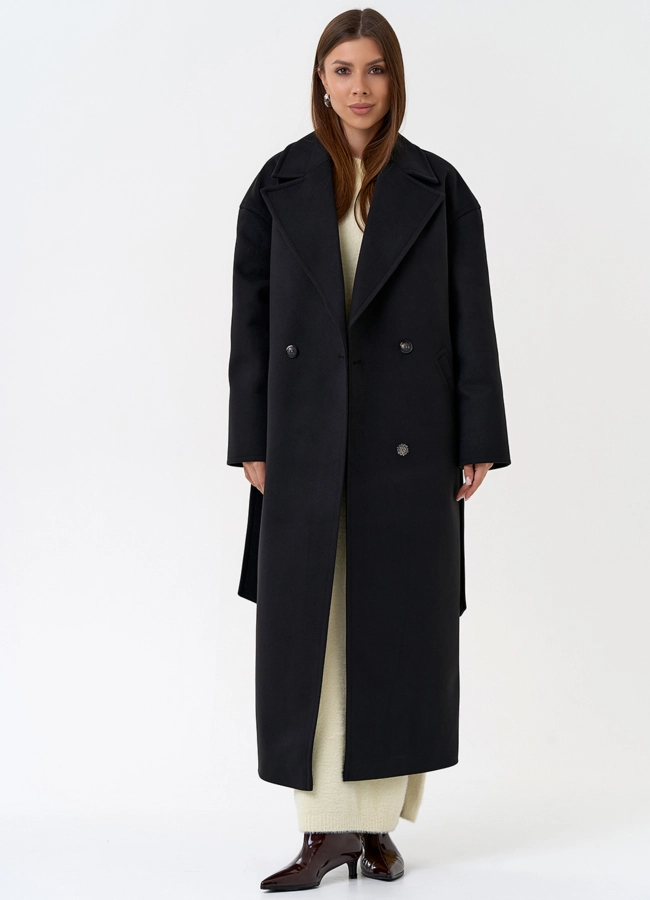Женское длинное пальто с английским воротником модель № 31337 меха малина