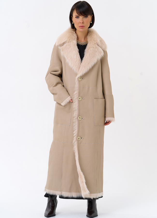 Женская двухсторонняя дубленка с поясом модель № 31929 универмаг малина