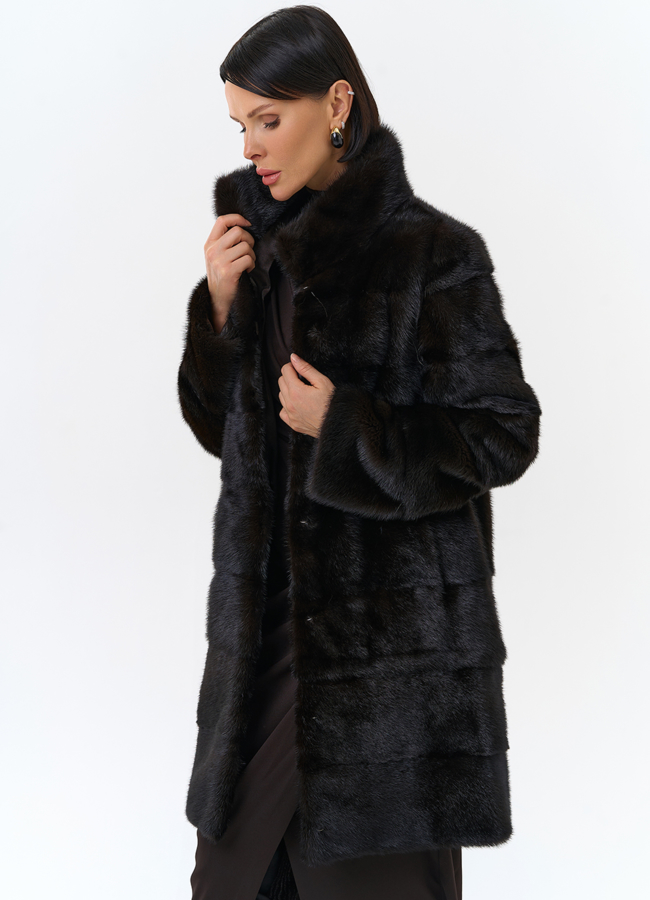 фото Поперечная шуба из норки модель № 25892