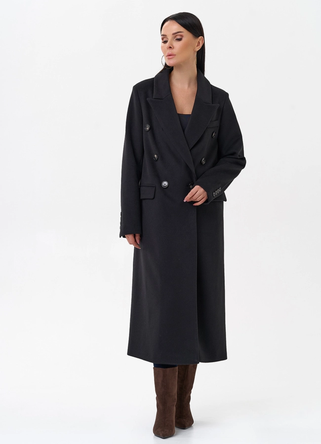 Длинное двубортное пальто с английским воротником модель № 29543 в рассрочку