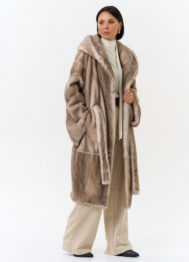 Женская шуба из меха норки с капюшоном модель № 30673 универмаг малина