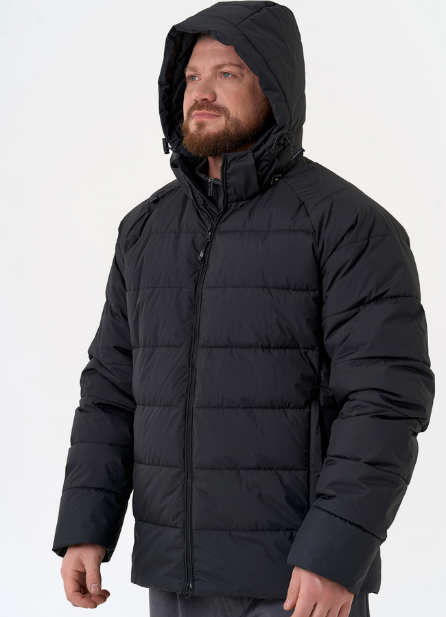 Мужской пуховик черного цвета с капюшоном модель № 31458 универмаг малина