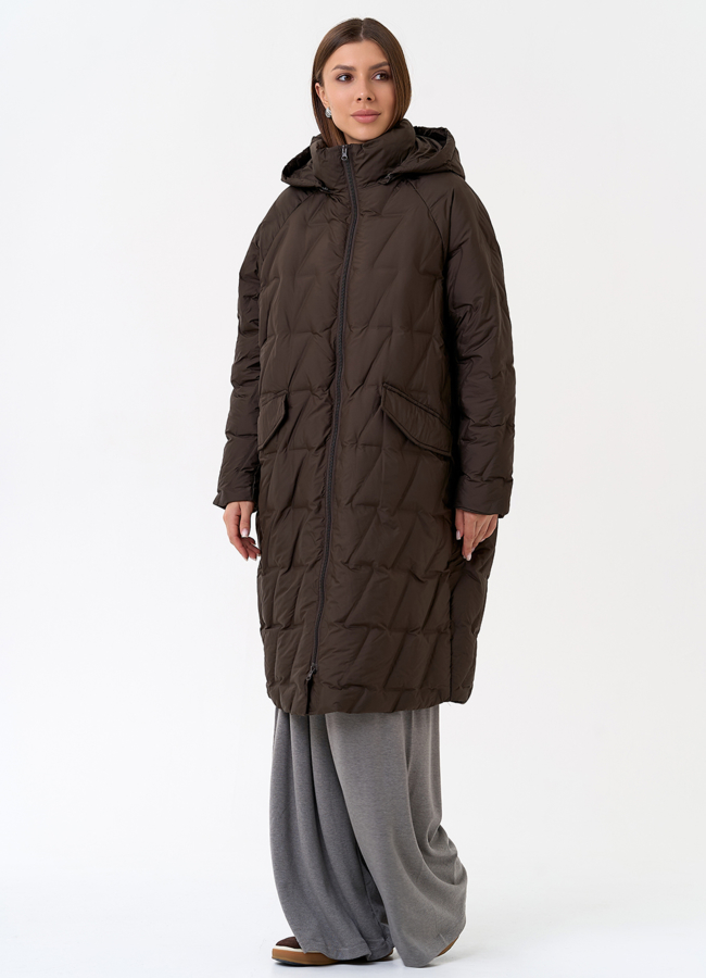 Женское свободное пальто с капюшоном модель № 31386 в рассрочку