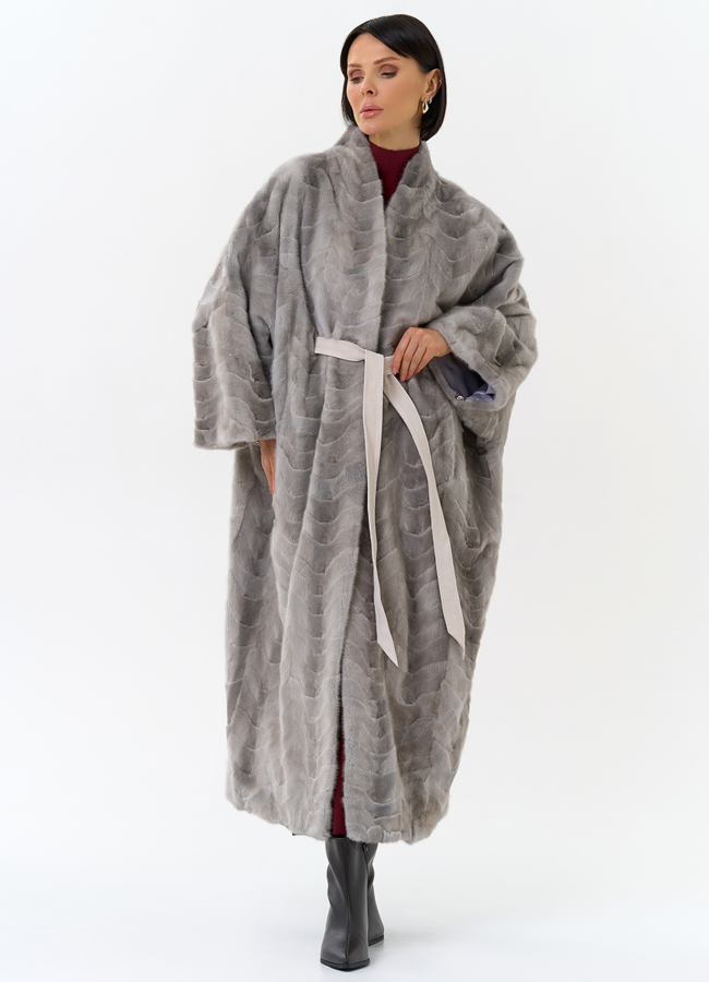 Шуба из меха норки с поясом модель № 31196 в кредит