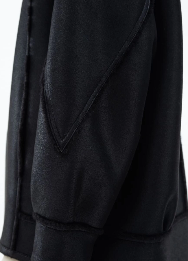 Женская дубленка из эко кожи с капюшоном модель № 32020 универмаг малина