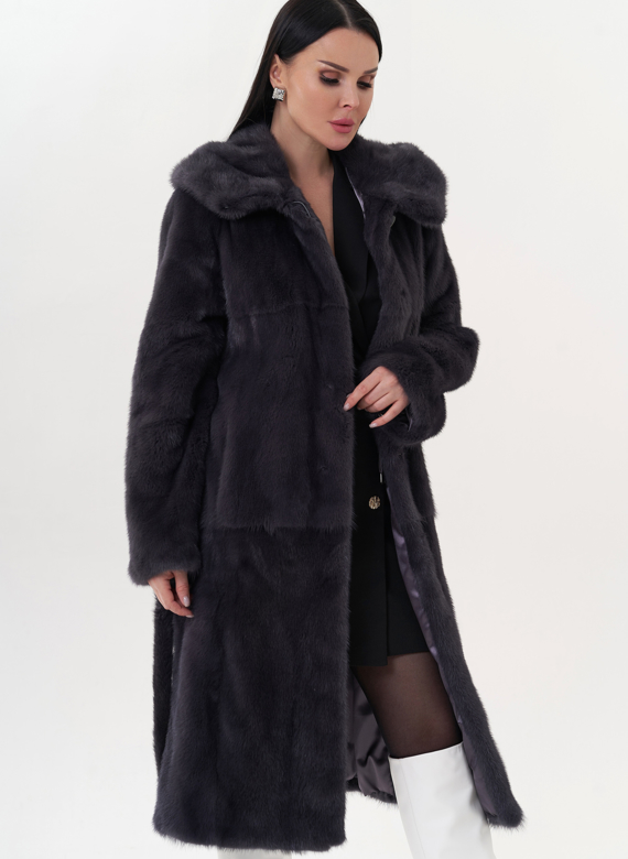 Шуба из норки с капюшоном