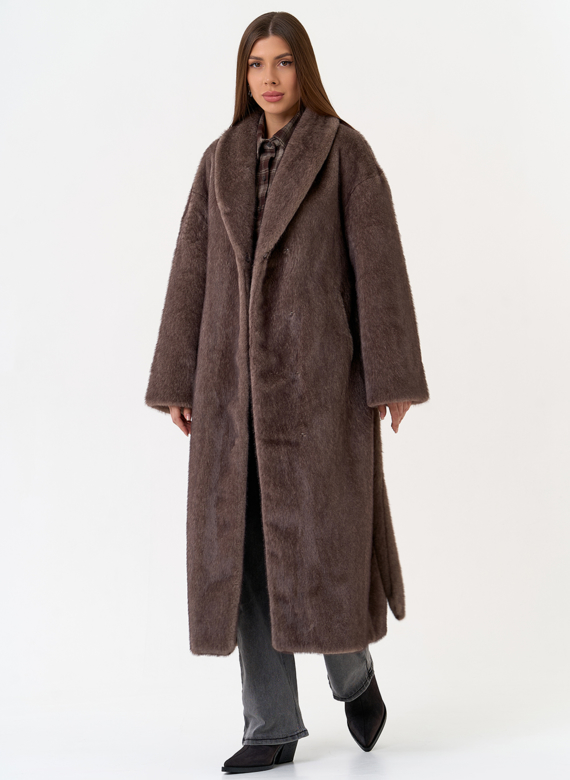 Женская шуба из эко меха с воротником шаль