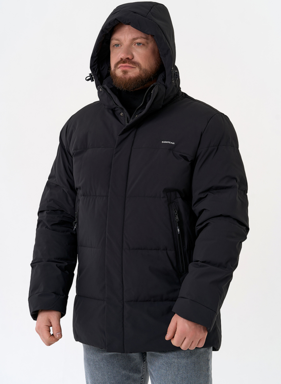 Мужской пуховик черного цвета с капюшоном