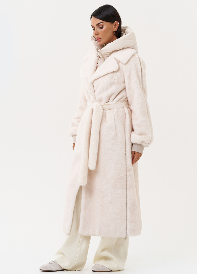 Женская шуба со съёмным капюшоном модель № 31237 универмаг малина