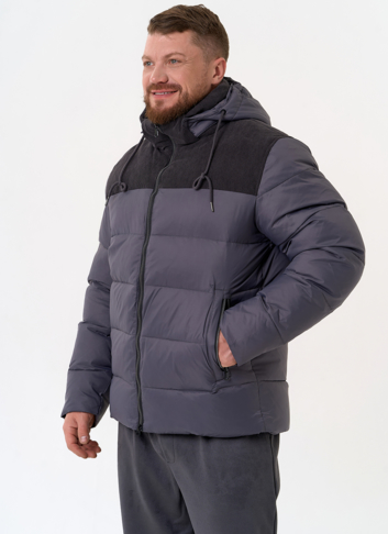 Мужской пуховик с отделкой из вельвета