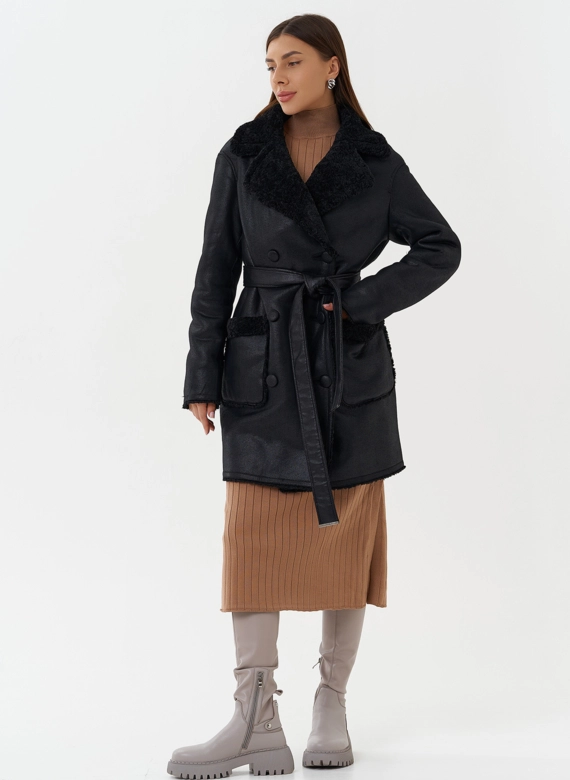 Женская двухсторонняя дубленка из эко кожи