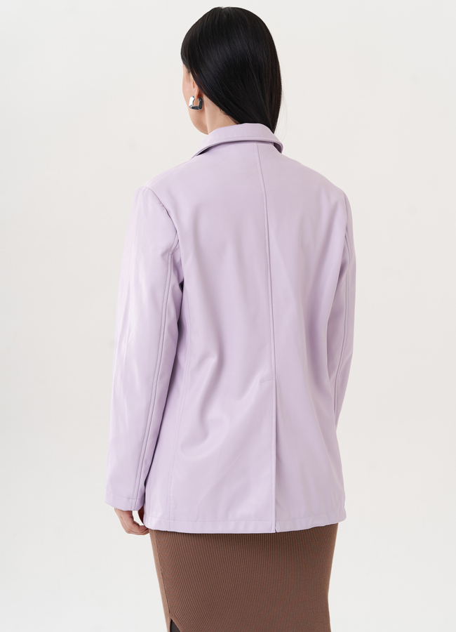 Пиджак из эко кожи сиреневого цвета модель № 26741 универмаг малина